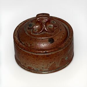 Anne E. Hirondelle Studio Pottery Stoneware Lidded Trinket Jewelry Box Pot 3”x3”